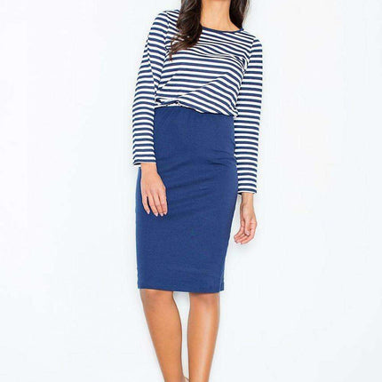 Elegant Striped Midi Dress with Comfortable Elastic Waist - Figl Model 44477 - Très Elite