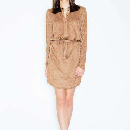 Elegant Suede Daydress with Stand-Up Collar - Contemporary Chic - Très Elite