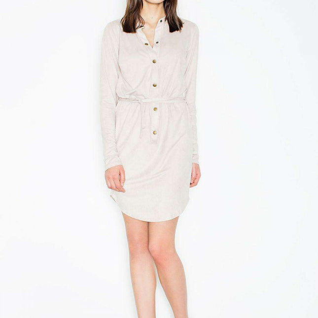 Elegant Suede Daydress with Stand-Up Collar - Model 52599