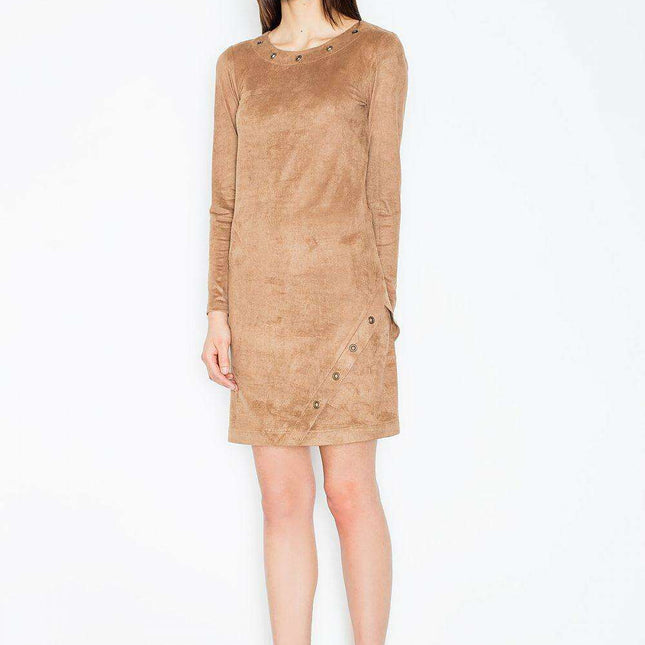 Elegant Suede-Inspired Mini Dress with Chic Metal Accents - Daytime Sophistication Collection