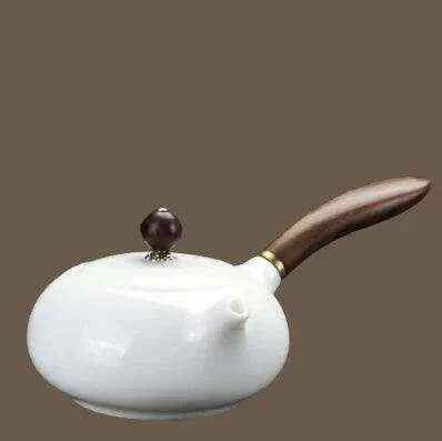 Elegant Suet Jade Porcelain Xishi Kungfu Tea Set with Side Handle Teapot - Très Elite