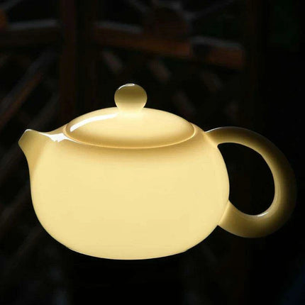 Elegant Suet Jade Porcelain Xishi Kungfu Tea Set with Side Handle Teapot - Très Elite