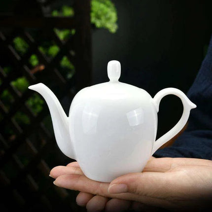 Elegant Suet Jade Porcelain Xishi Kungfu Tea Set with Side Handle Teapot - Très Elite