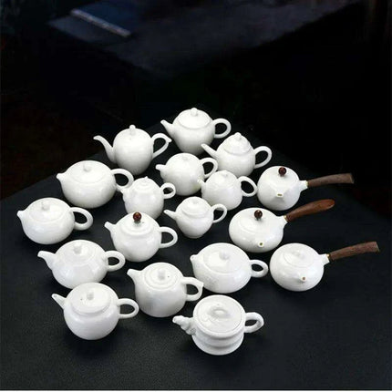 Elegant Suet Jade Porcelain Xishi Kungfu Tea Set with Side Handle Teapot - Très Elite