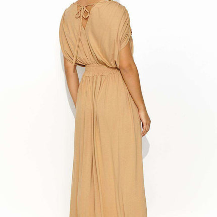 Elegant Summer Knit Maxi Dress with Gold Accent Sleeves - Très Elite