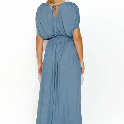 Elegant Summer Knit Maxi Dress with Gold Accent Sleeves - Très Elite