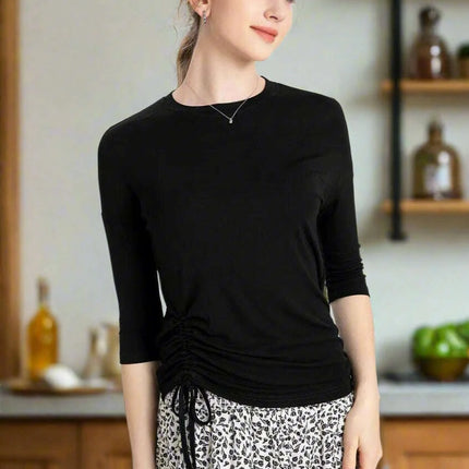Elegant Summer Modal Tee - Cozy 3/4 Sleeve Women's Top - Très Elite