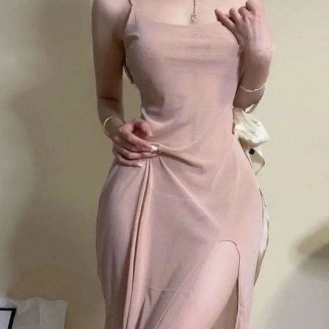 Elegant Summer Solid Color Maxi Dress with Side Slit