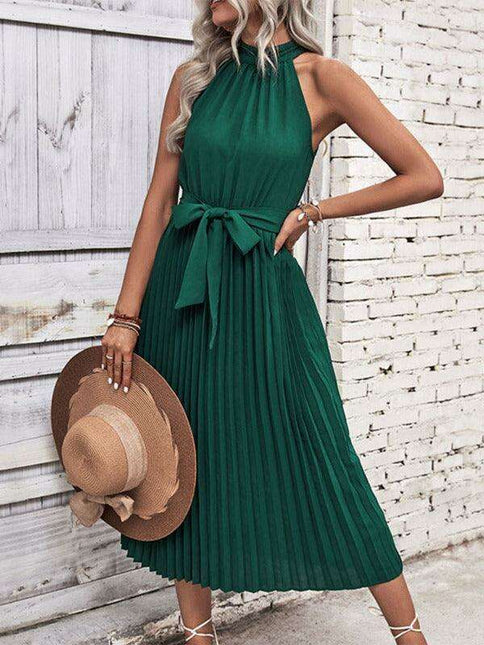 Elegant Summer Staple: Solid Color Halter Neck Dress for Effortless Style