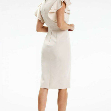 Elegant Sweetheart Midi Dress with Delicate Shoulder Frills - Très Elite