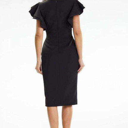 Elegant Sweetheart Midi Dress with Delicate Shoulder Frills - Très Elite