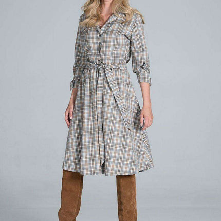 Elegant Tailored V-Neck Midi Dress with Jacket-Inspired Accents - Très Elite