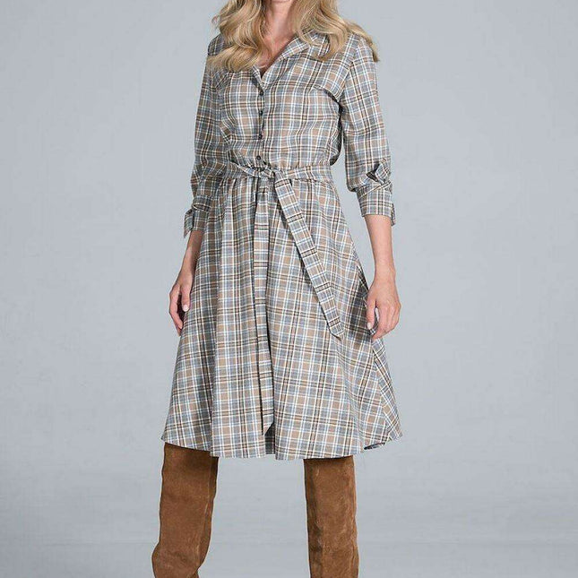 Elegant Tailored V-Neck Midi Dress with Jacket-Inspired Accents