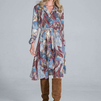 Elegant Tailored V-Neck Midi Dress with Jacket-Inspired Accents