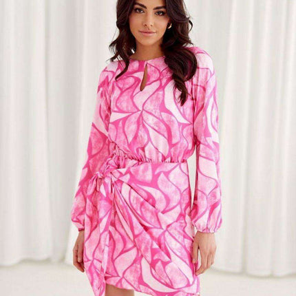 Elegant Teardrop Neckline Mini Dress with Adjustable Waist Tie