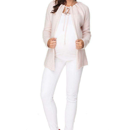 Elegant Tie-Neck Maternity Cardigan in Soft Acrylic Blend - Très Elite