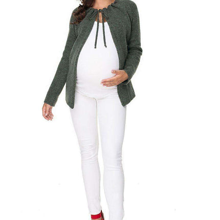Elegant Tie-Neck Maternity Cardigan in Soft Acrylic Blend - Très Elite