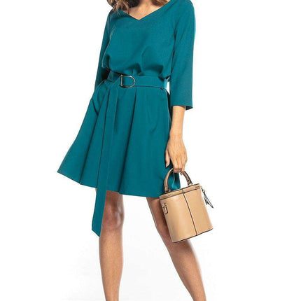 Elegant Trapeze Dress Ensemble with Reversible Belt - Très Elite