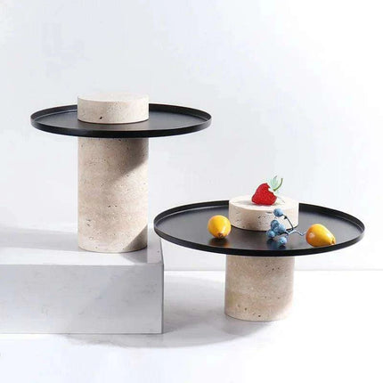 Elegant Travertine Tea Serving Tray Collection - Exquisite Stone Platter for Upscale Entertaining - Très Elite