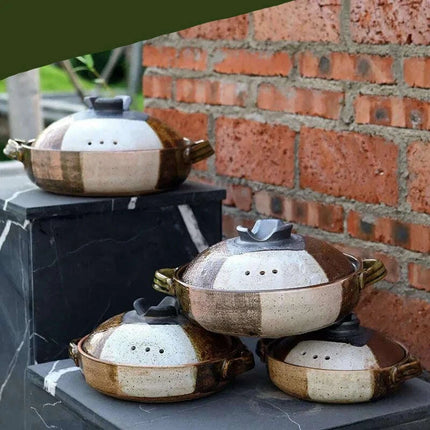 Elegant Tri-Section Japanese Clay Casserole: Perfect for High-Heat Culinary Creations - Très Elite