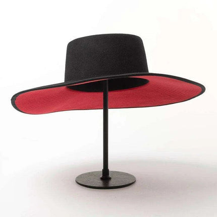 Elegant Two-Tone Red and Black Wool Fedora Hat for Women - Stylish Winter Accessory for Special Occasions - Très Elite