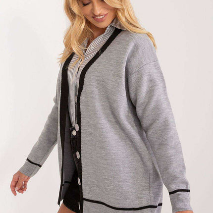 Elegant V-Neck Button-Up Sweater in Acrylic Blend - Très Elite