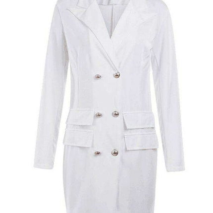 Elegant V-Neck Double-Breasted Blazer Dress - Très Elite