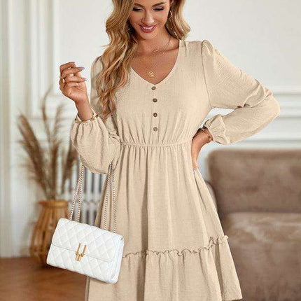 Elegant V-Neck Dress with Stylish Button Accents for Any Occasion - Très Elite