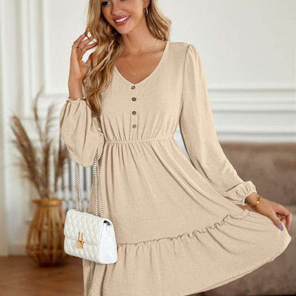 Elegant V-Neck Dress with Stylish Button Accents for Any Occasion - Très Elite