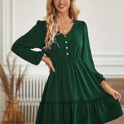 Elegant V-Neck Dress with Stylish Button Accents for Any Occasion - Très Elite