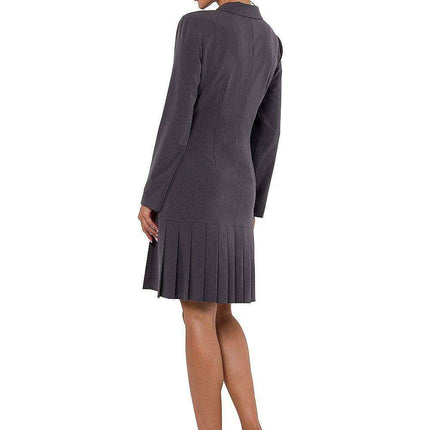 Elegant V-Neck Midi Dress with Decorative Buttons and Pleated Hem - Très Elite