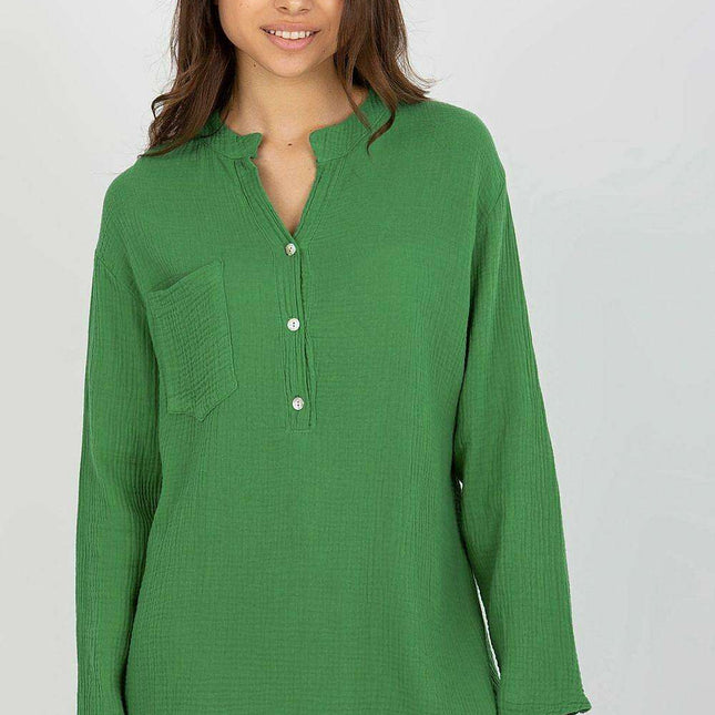 Elegant V-Neck Muslin Blouse
