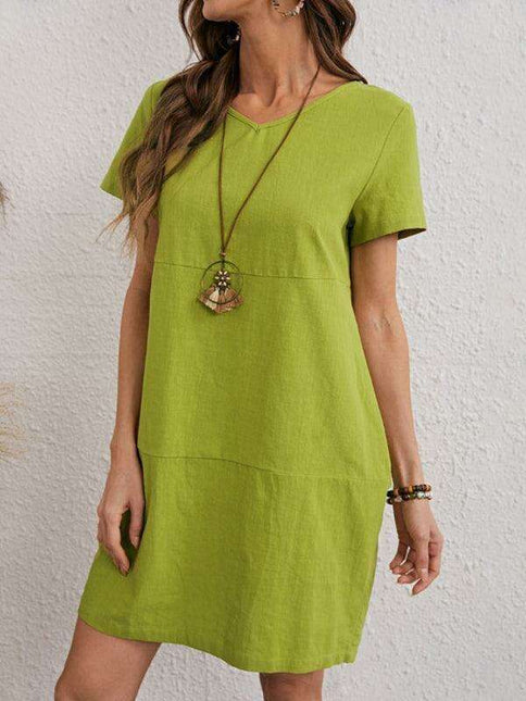 Elegant V-Neck Solid Dress for Women - Luxurious Comfort and Style