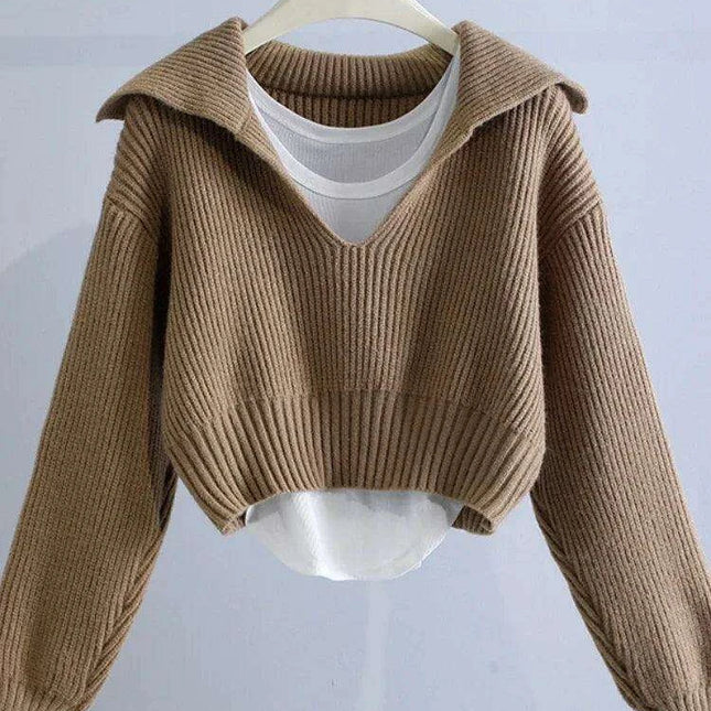 Elegant V-Neck Sweater and Camisole Ensemble - Fall/Winter 2023 Collection
