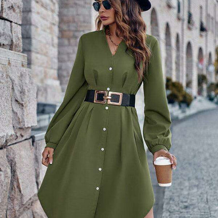 Elegant V-neck Cardigan Dress with Flattering Waist Detail