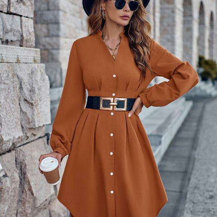 Elegant V-neck Cardigan Dress with Flattering Waist Detail - Très Elite