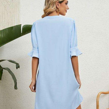 Elegant V-neck Dress with Gathered Sleeves - Très Elite