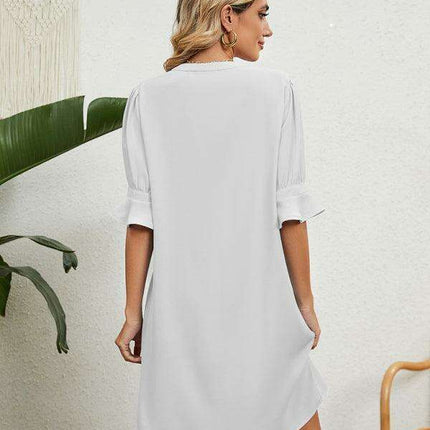 Elegant V-neck Dress with Gathered Sleeves - Très Elite