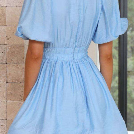 Elegant V-neck Lantern Sleeve Mini Dress