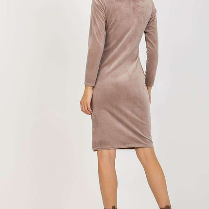 Velour Evening Gown with Stand-Up Collar — Long Sleeve, Crease & Slit Detail | Très Elite