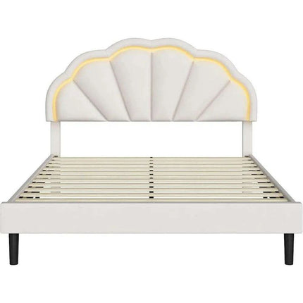 Elegant Velvet LED Flower Headboard Bed Frame - Full Size with Customizable Lighting Features- Très Elite- Très Elite