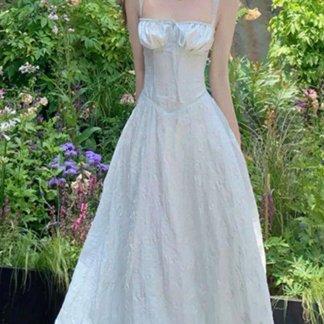 Elegant Vintage A-Line Spaghetti Strap Evening Dress for Women - Chic Square Neck Party Attire