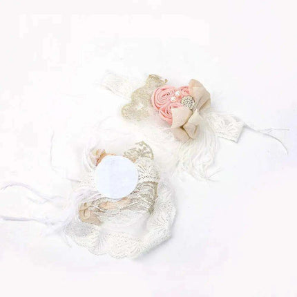 Elegant Vintage Baby Headband with Satin Flower, Feather, and Pearl Details - Très Elite