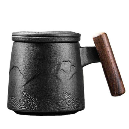 Elegant Vintage Ceramic Tea Mug Collection with Wooden Handle and Infuser Tray - Très Elite