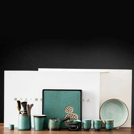 Elegant Vintage Chinese Kung Fu Tea Set with Side Handle Teacups and Tray - Très Elite