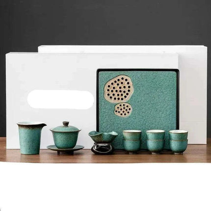 Elegant Vintage Chinese Kung Fu Tea Set with Side Handle Teacups and Tray - Très Elite