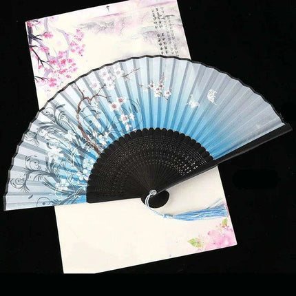 Elegant Vintage Chinese Silk Bamboo Folding Fan with Unique Designs - Très Elite