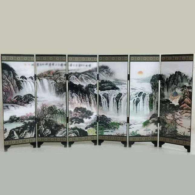 Elegant Vintage Chinese Wooden Mini Folding Screen Divider - Retro Room Decor - Très Elite