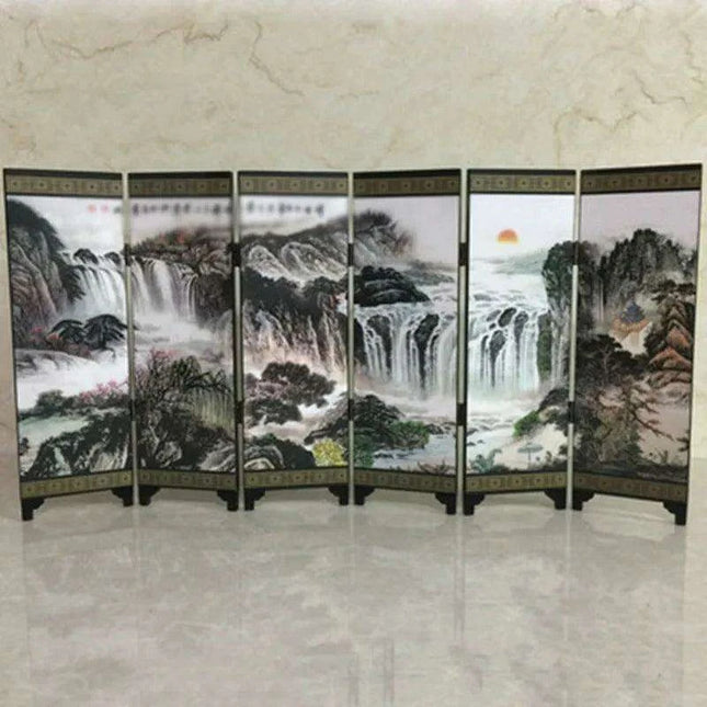 Elegant Vintage Chinese Wooden Mini Folding Screen Divider - Retro Room Decor - Très Elite