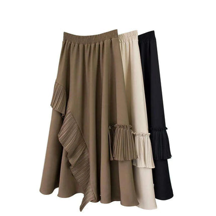Elegant Vintage High Waist Pleated Ruffle Umbrella Skirt for Women – Mid Length A-line Fashion in Solid Colors - Très Elite